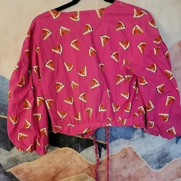 COLOR ME COURTNEY Watermelon Puff Sleeve Wrap Top [Fruitcore] small - Picture 9 of 12